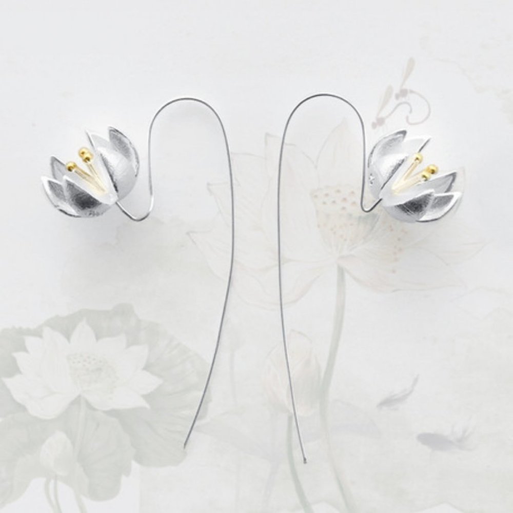 NEW 925 Sterling Silver Two Tone Flower Earrings - Picture 5 of 6